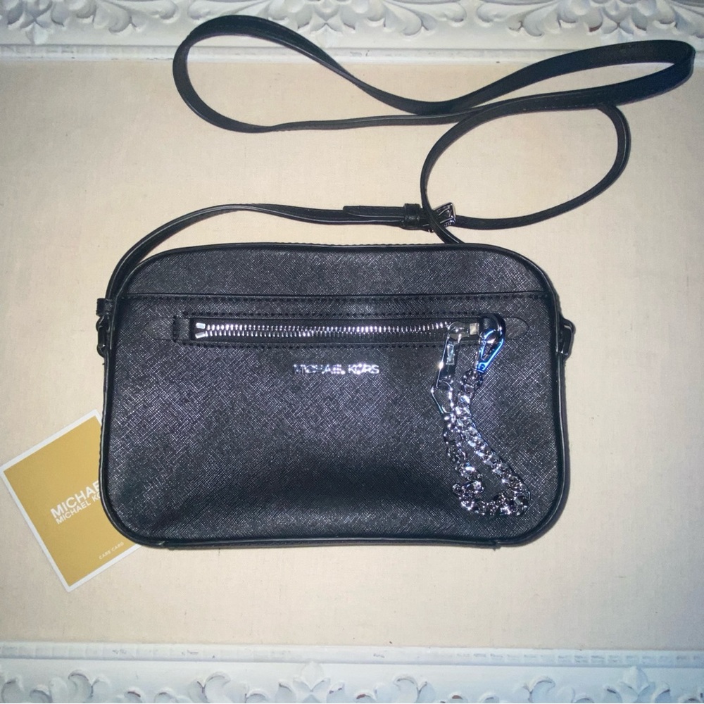 Michael Kors Black Leather Crossbody Bag with Adjustable Strap